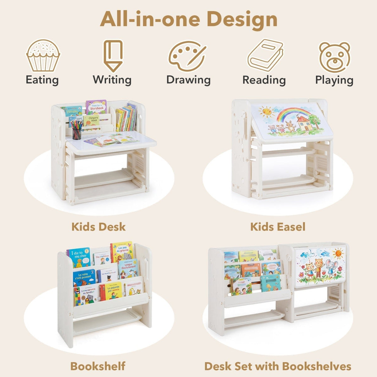 Kids Writing Desk and Chair Set with Side BookshelvesKids Furniture SetTorqelo.com