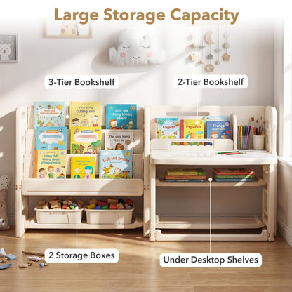 Kids Writing Desk and Chair Set with Side BookshelvesKids Furniture SetTorqelo.com