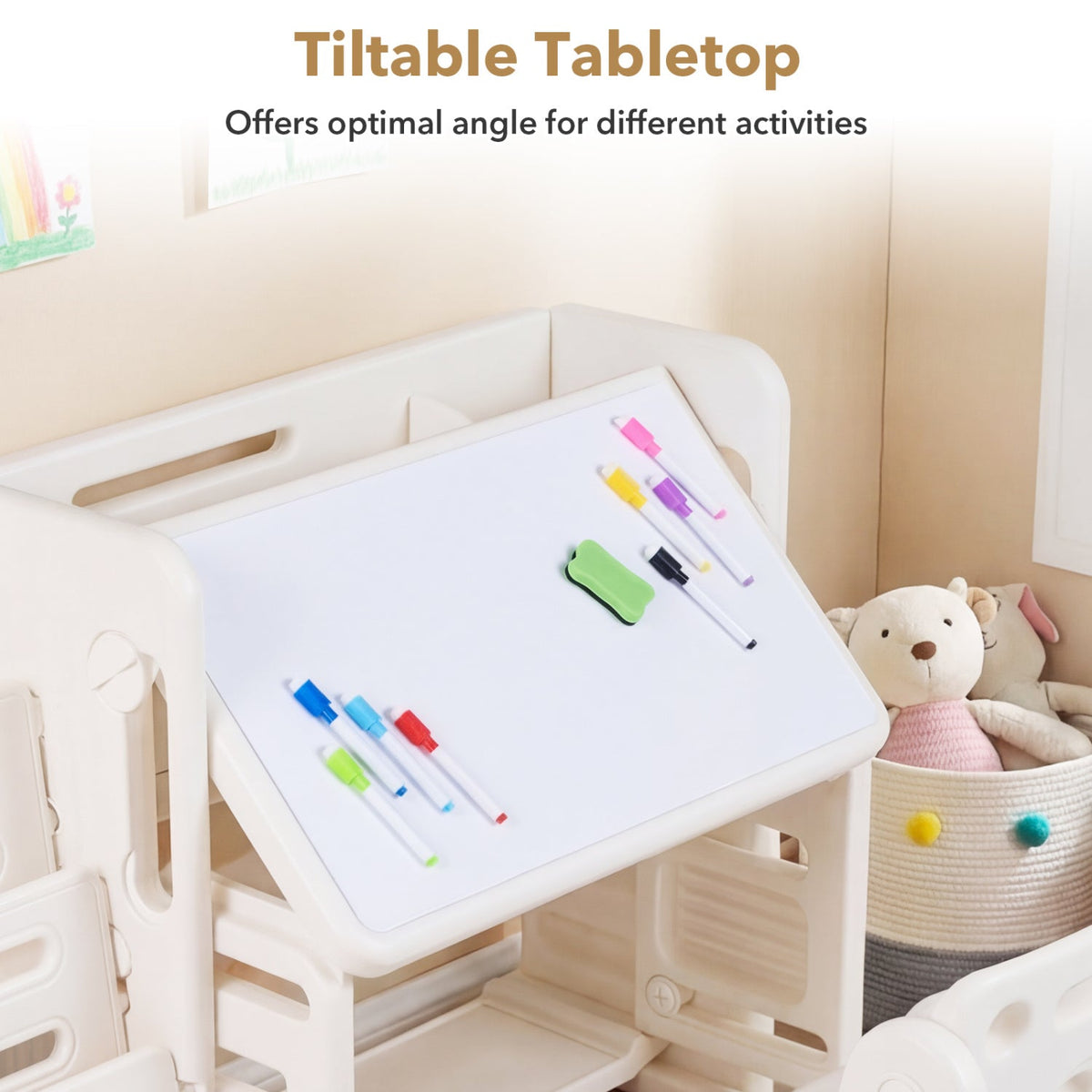 Kids Writing Desk and Chair Set with Side BookshelvesKids Furniture SetTorqelo.com
