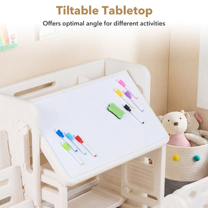 Kids Writing Desk and Chair Set with Side BookshelvesKids Furniture SetTorqelo.com