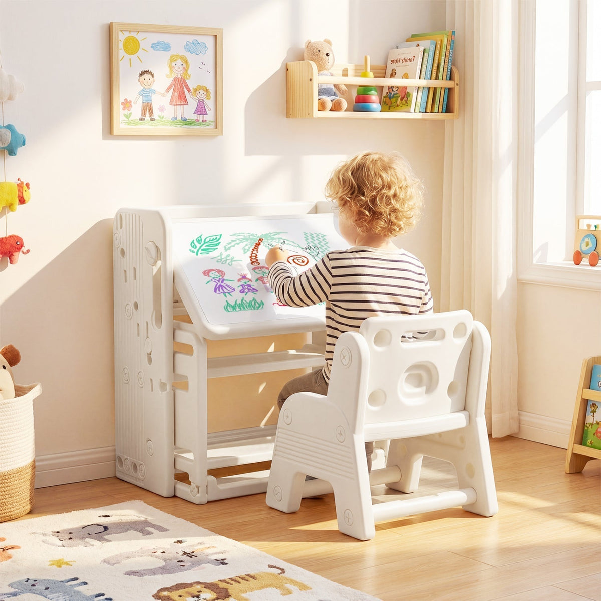 Kids Writing Desk and Chair Set with Side BookshelvesKids Furniture SetTorqelo.com