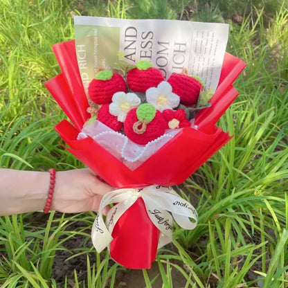 Knitted Sunflower Strawberry BouquetPlushieTorqelo.com