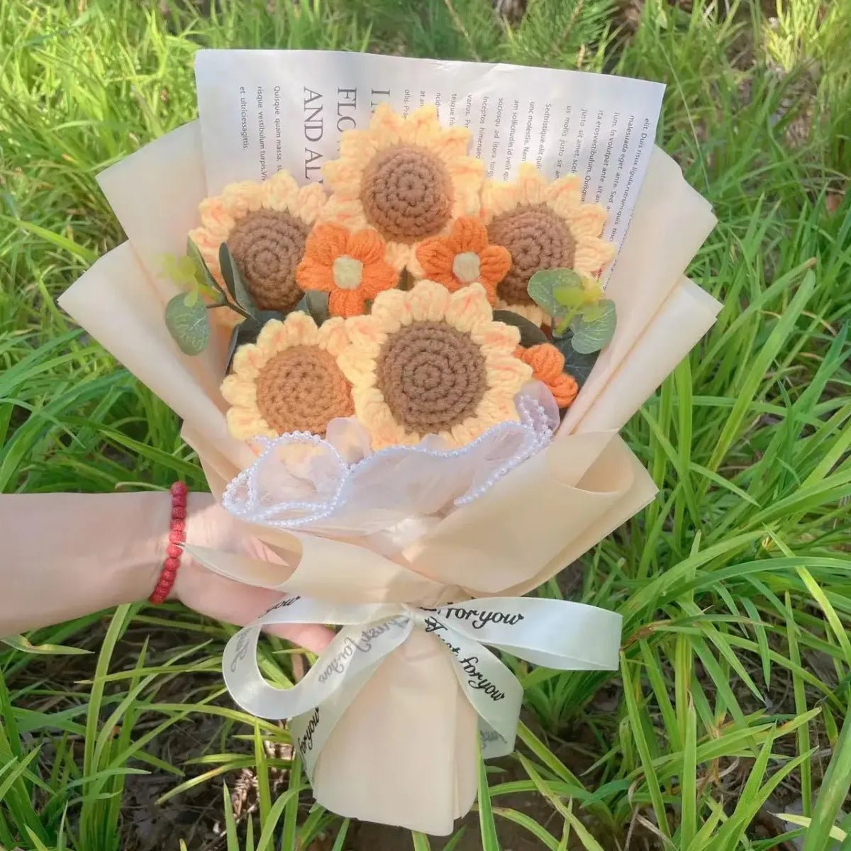 Knitted Sunflower Strawberry BouquetPlushieTorqelo.com