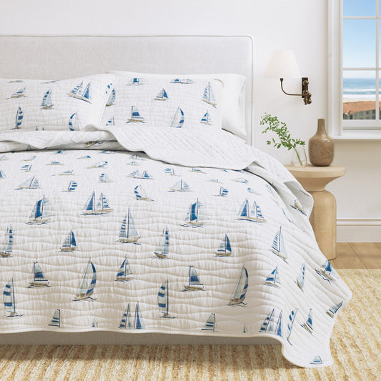 Coastal Blue Sailboat Quilt Set - Marzano Collection by Great Bay Home