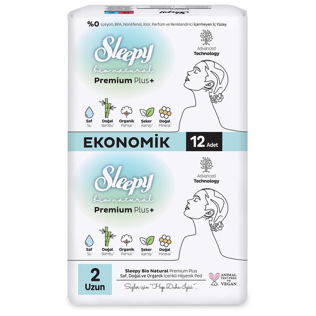 Sleepy Bio Natural Premium Plus Sanitary Pads Size 2 Long 12 Count by Beauty Care Bag