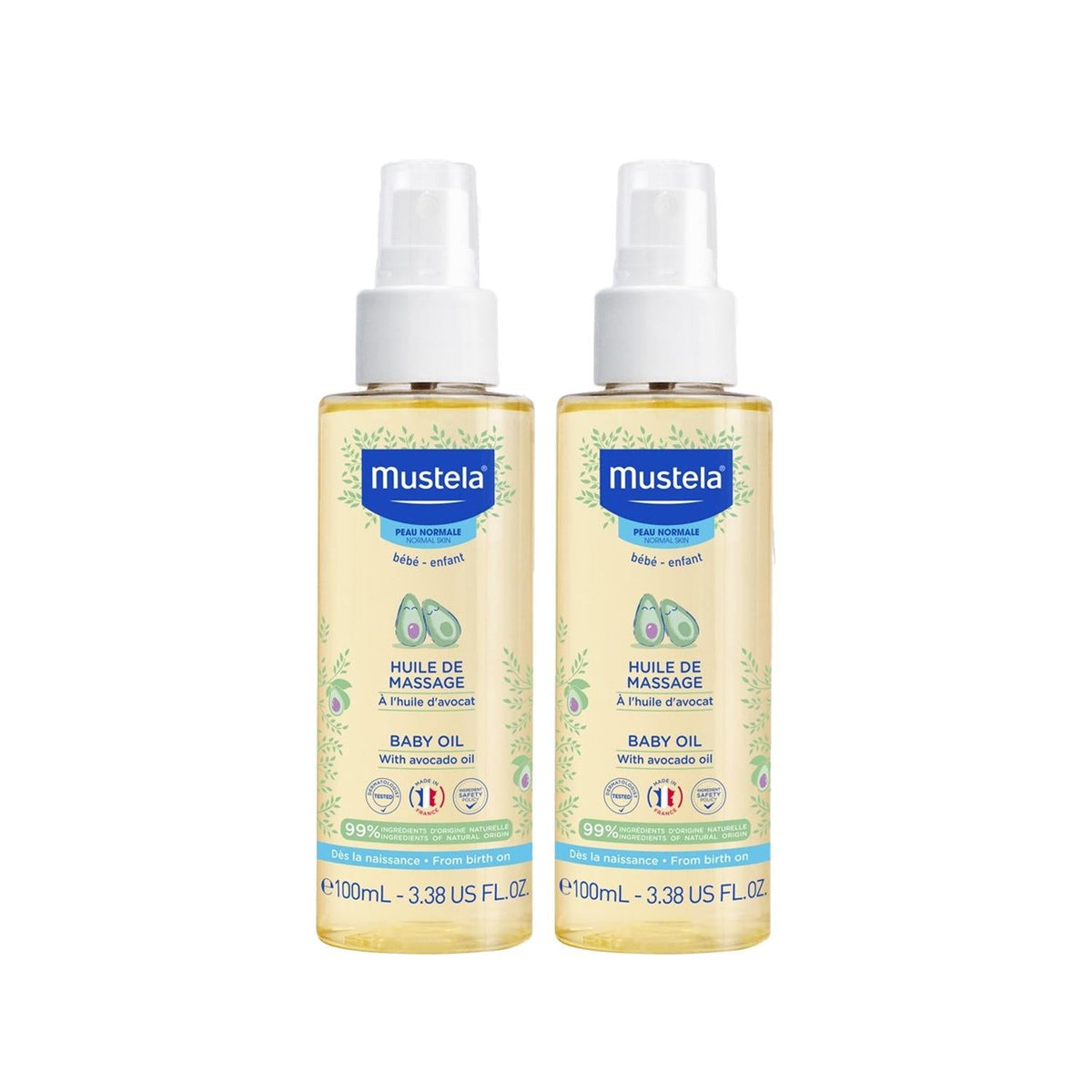 Mustela Baby Oil 100ml x 2 - Gentle, Natural Skincare for Newborns & Babies by Beauty Care Bag
