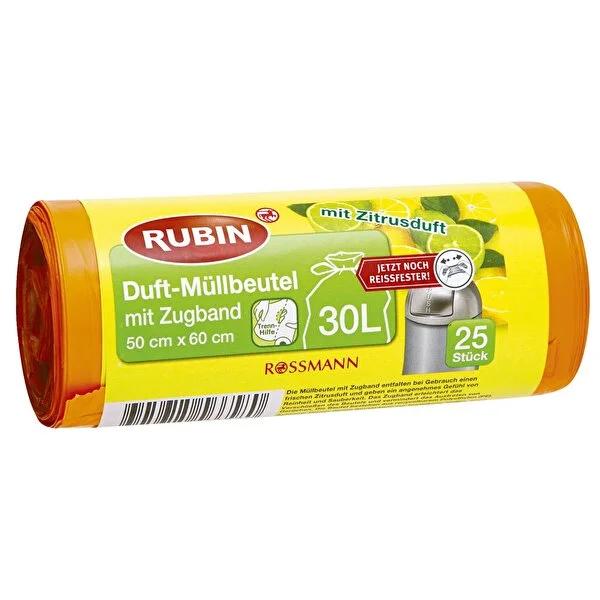 Rubin Lemon Scented Trash Bags 30L, 50x60cm, Pack of 25 - Durable Drawstring Waste Bags by Beauty Care Bag