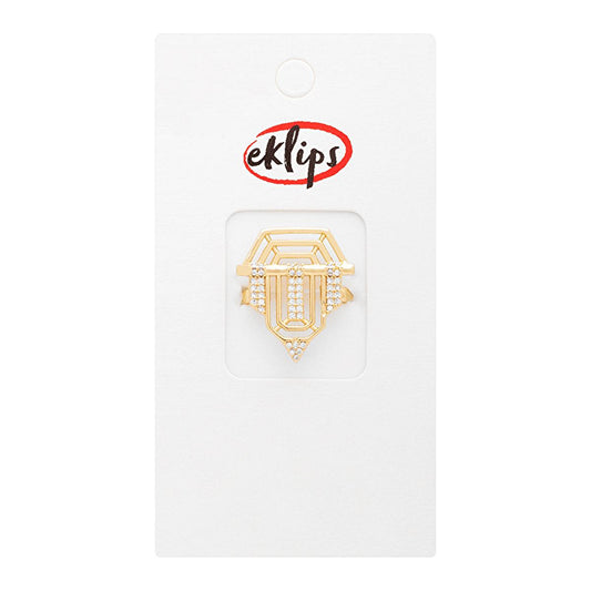 Eklips Gold Geometrik Işıltılı Yüzük - Geometric Ring with Elegant Sparkle for Modern Style by Beauty Care Bag