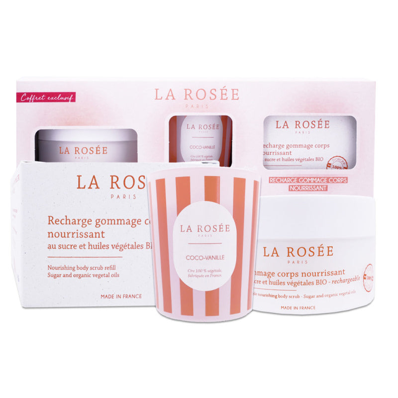 La Rosee Paris Body Care Set with Nourishing Scrub & Candle by Beauty Care Bag