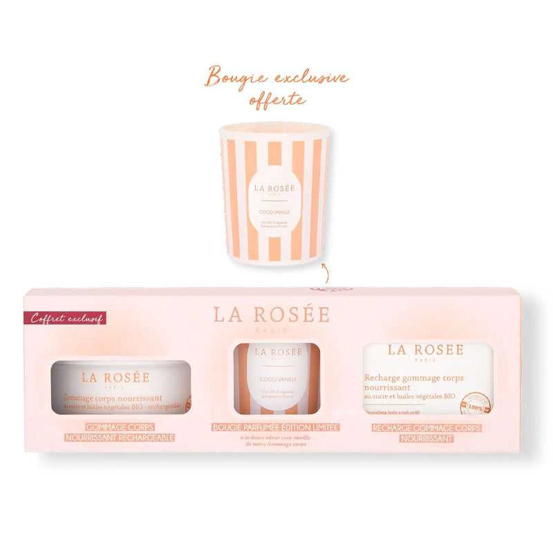 La Rosee Paris Body Care Set with Nourishing Scrub & Candle by Beauty Care Bag