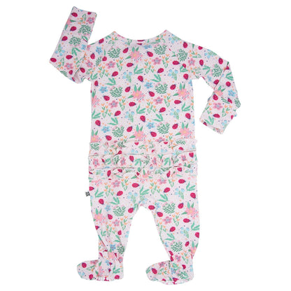 Ladybug Flower Garden Ruffle Baby Footie by Sweet Bamboo