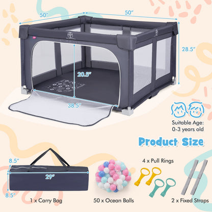 Large Baby Playpen BPA-Free Foldable Toddlers Safety Fence Play Yard-Dark GreyTorqelo.com