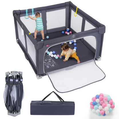 Large Baby Playpen BPA-Free Foldable Toddlers Safety Fence Play Yard-Dark GreyTorqelo.com