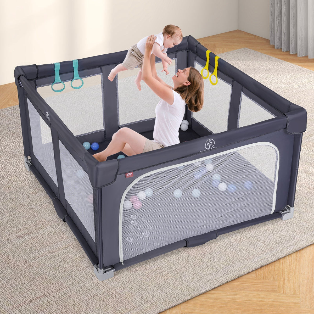 Large Baby Playpen BPA-Free Foldable Toddlers Safety Fence Play Yard-Dark GreyTorqelo.com