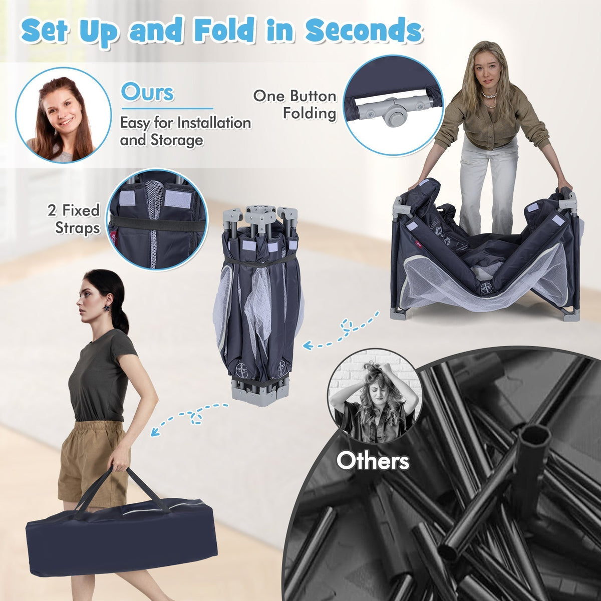 Large Baby Playpen BPA-Free Foldable Toddlers Safety Fence Play Yard-Dark GreyTorqelo.com
