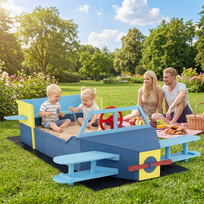 Large Wooden Kids Sandbox with Bottom Liner and Bench SeatTorqelo.com