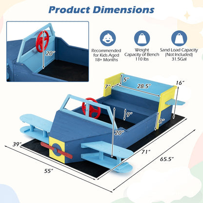 Large Wooden Kids Sandbox with Bottom Liner and Bench SeatTorqelo.com