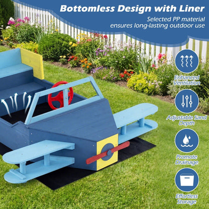 Large Wooden Kids Sandbox with Bottom Liner and Bench SeatTorqelo.com