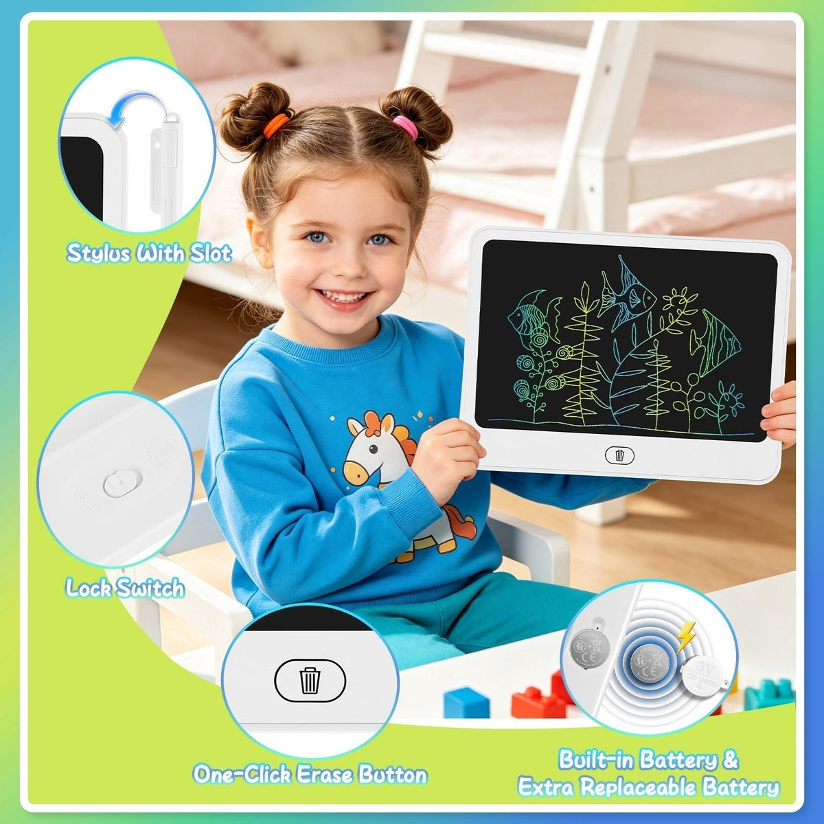 LCD Writing Tablet for Kids with Stylus & Lock FunctionWriting TabletTorqelo.com