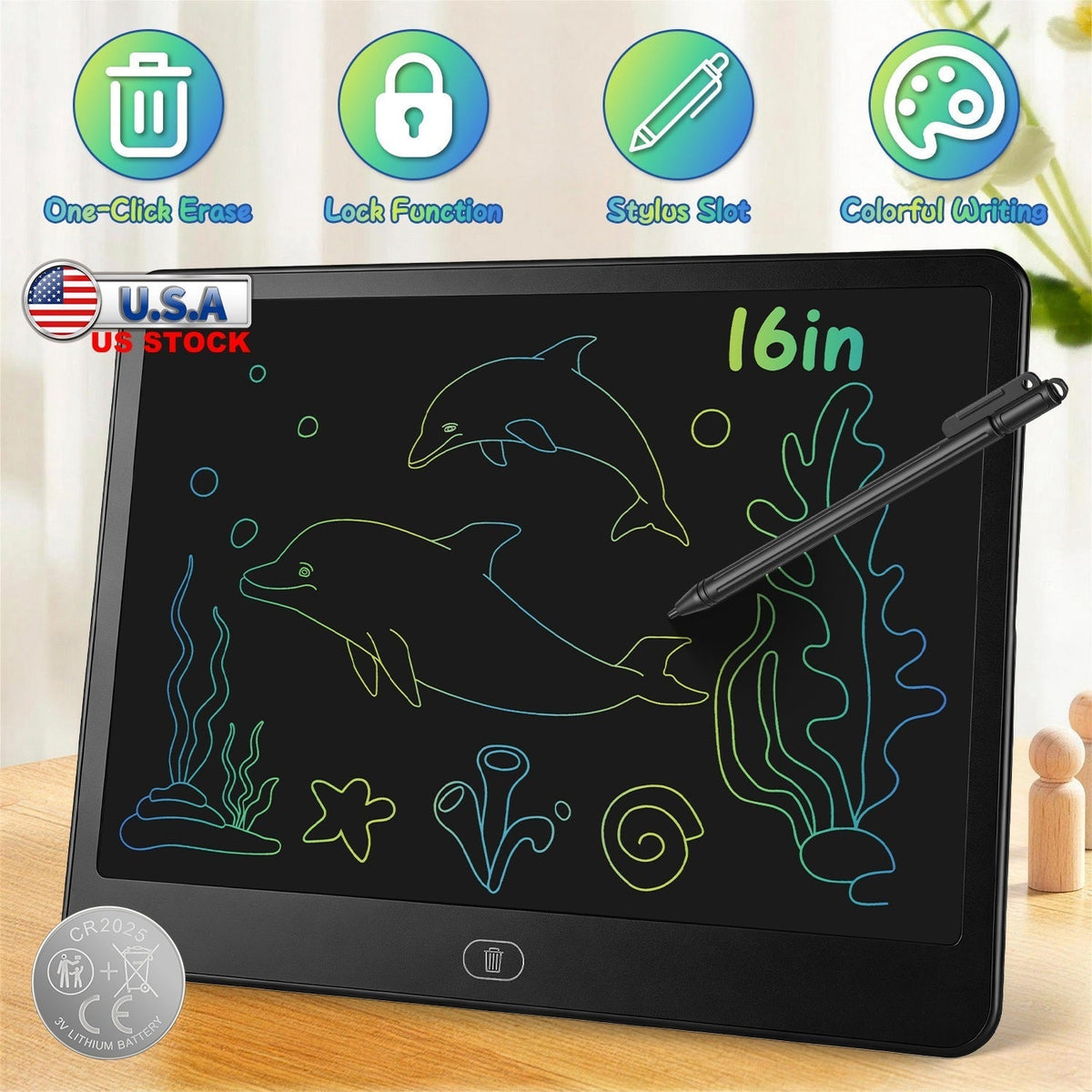 LCD Writing Tablet for Kids with Stylus & Lock FunctionWriting TabletTorqelo.com