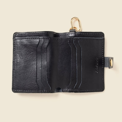Leather Bifold Wallet with Snap & Key Ring - BlackSmall BifoldTorqelo.com