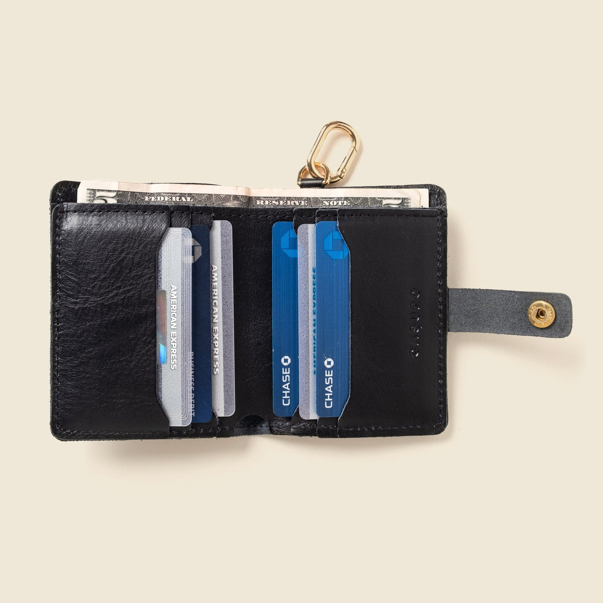 Leather Bifold Wallet with Snap & Key Ring - BlackSmall BifoldTorqelo.com