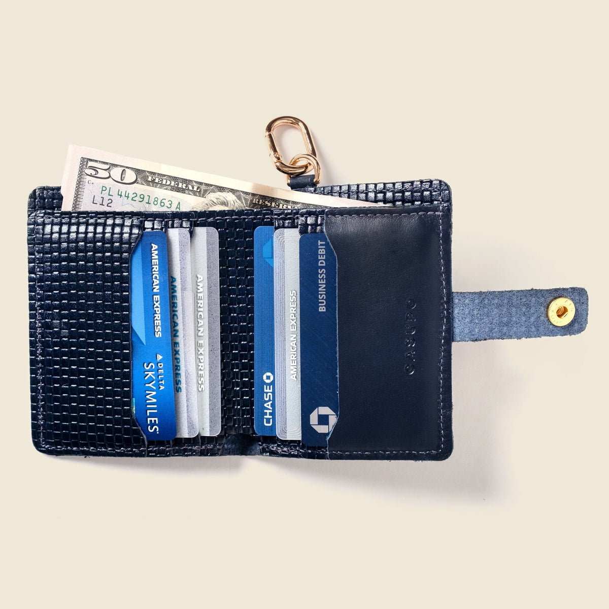 Leather Bifold Wallet with Snap & Key Ring - Navy Limited EditionSmall BifoldTorqelo.com
