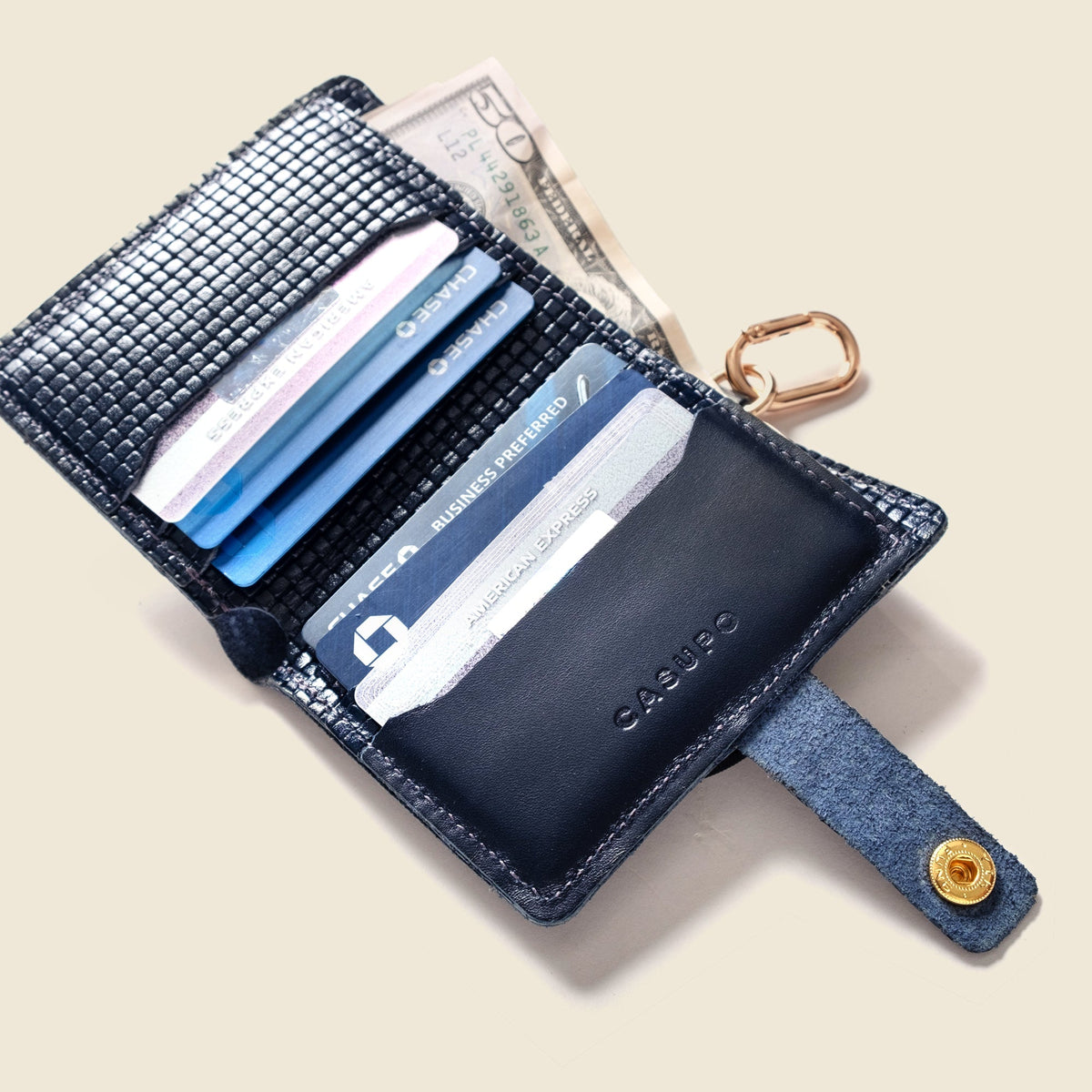 Leather Bifold Wallet with Snap & Key Ring - Navy Limited EditionSmall BifoldTorqelo.com