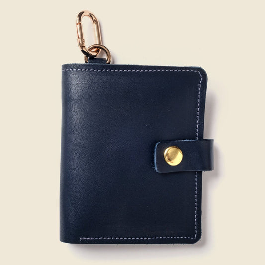 Leather Bifold Wallet with Snap & Key Ring - NavySmall BifoldTorqelo.com