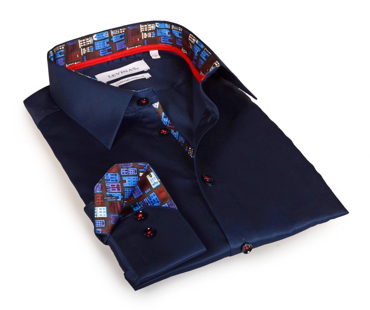 Legendary Button-Up Shirt With Contrast Details // Navy // Contemporary Fit (Regular) - Size MediumShirts & TopsTorqelo.com