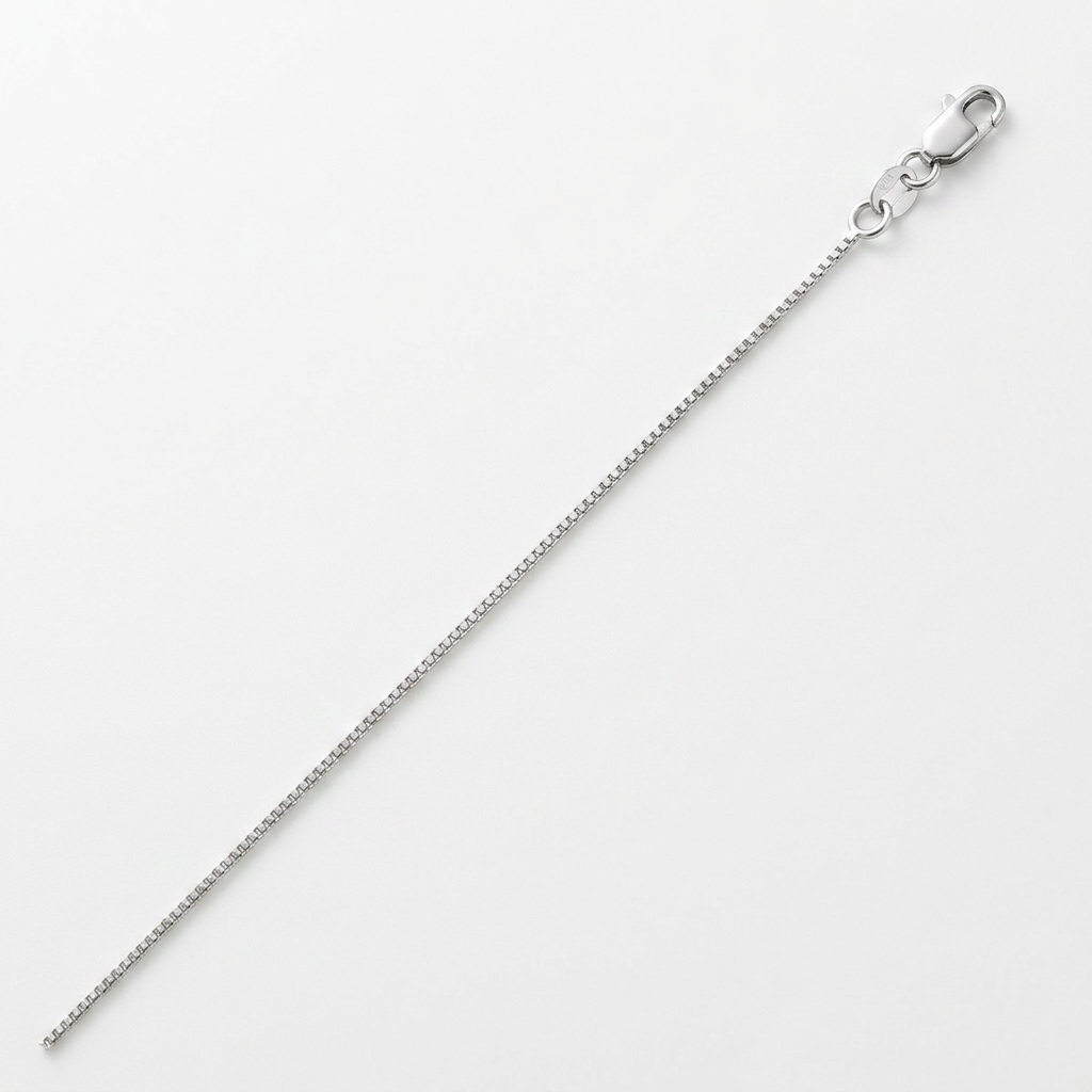 14k white gold classic box chain, 0.7mm, Avera Group, view 2