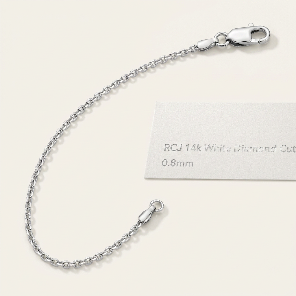 14k white gold diamond-cut cable link chain, 0.8mm, by Avera Group, view 3