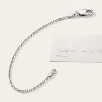 14k white gold diamond-cut cable link chain, 0.8mm, by Avera Group, view 3