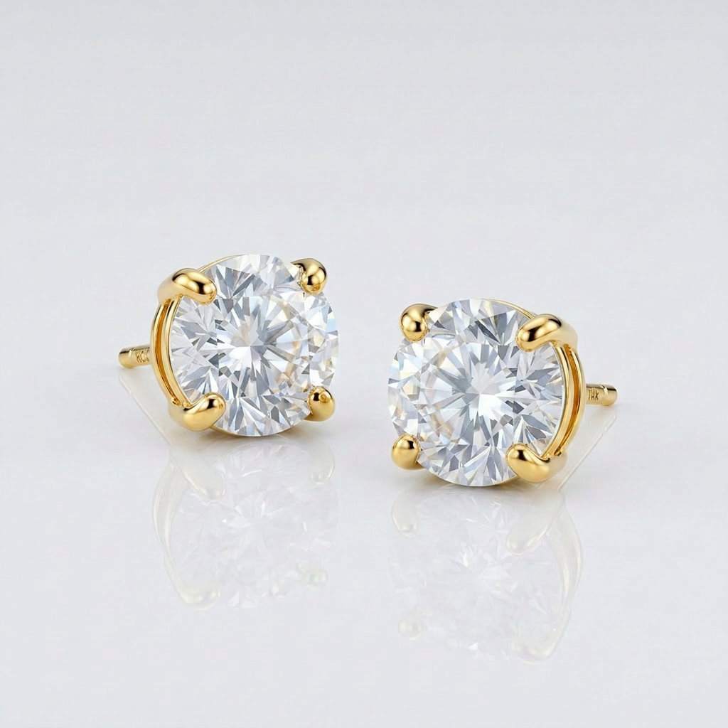 14k yellow gold 8mm round CZ stud earrings, Avera Group, view 3