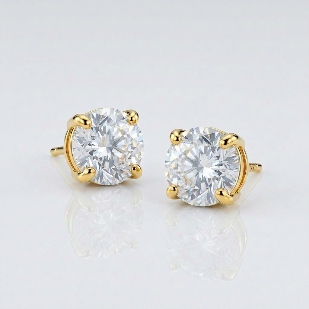 14k yellow gold 8mm round CZ stud earrings, Avera Group, view 4