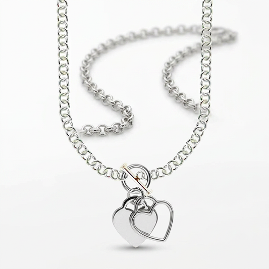 Sterling Silver Rhodium Plated Rolo Chain Necklace with a Heart Toggle Charm by Avera Group