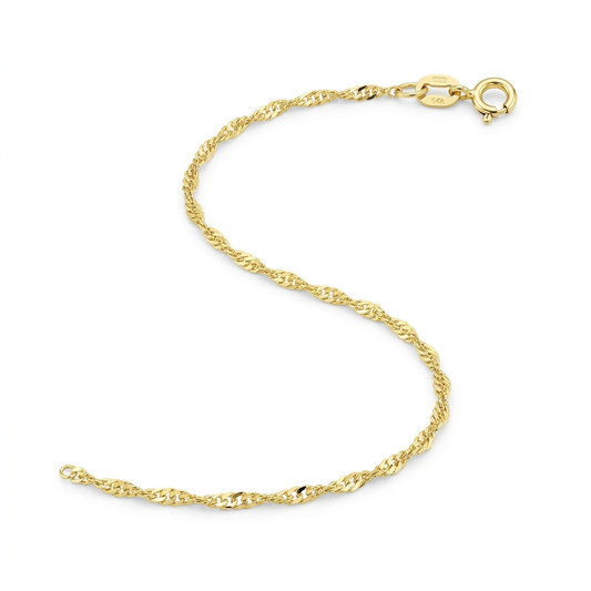 14k yellow gold Singapore anklet, 1.5mm, Avera Group, view 2