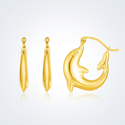 14k yellow gold dolphin hoop earrings, Avera Group, view 3