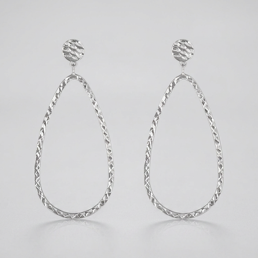 14k white gold textured teardrop post earrings by Avera Group, view 2