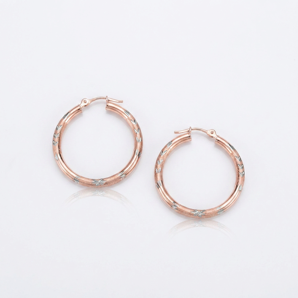 14k rose gold fancy diamond-cut hoop earrings, 25mm, Avera Group, view 2