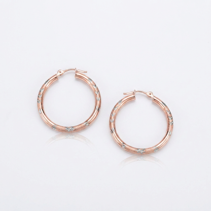 14k rose gold fancy diamond-cut hoop earrings, 25mm, Avera Group, view 2