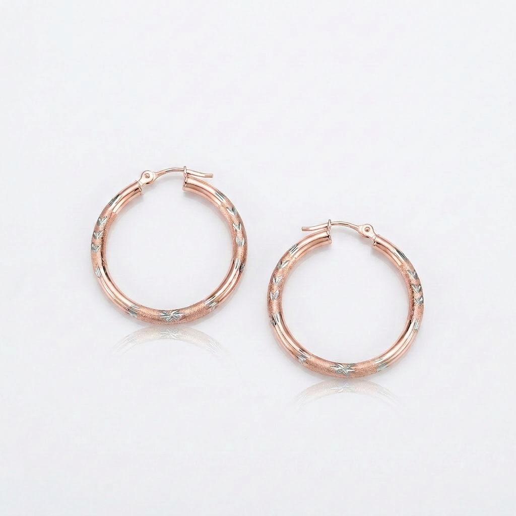 14k rose gold fancy diamond-cut hoop earrings, 25mm, Avera Group, view 3