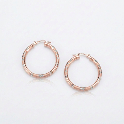 14k rose gold fancy diamond-cut hoop earrings, 25mm, Avera Group, view 3