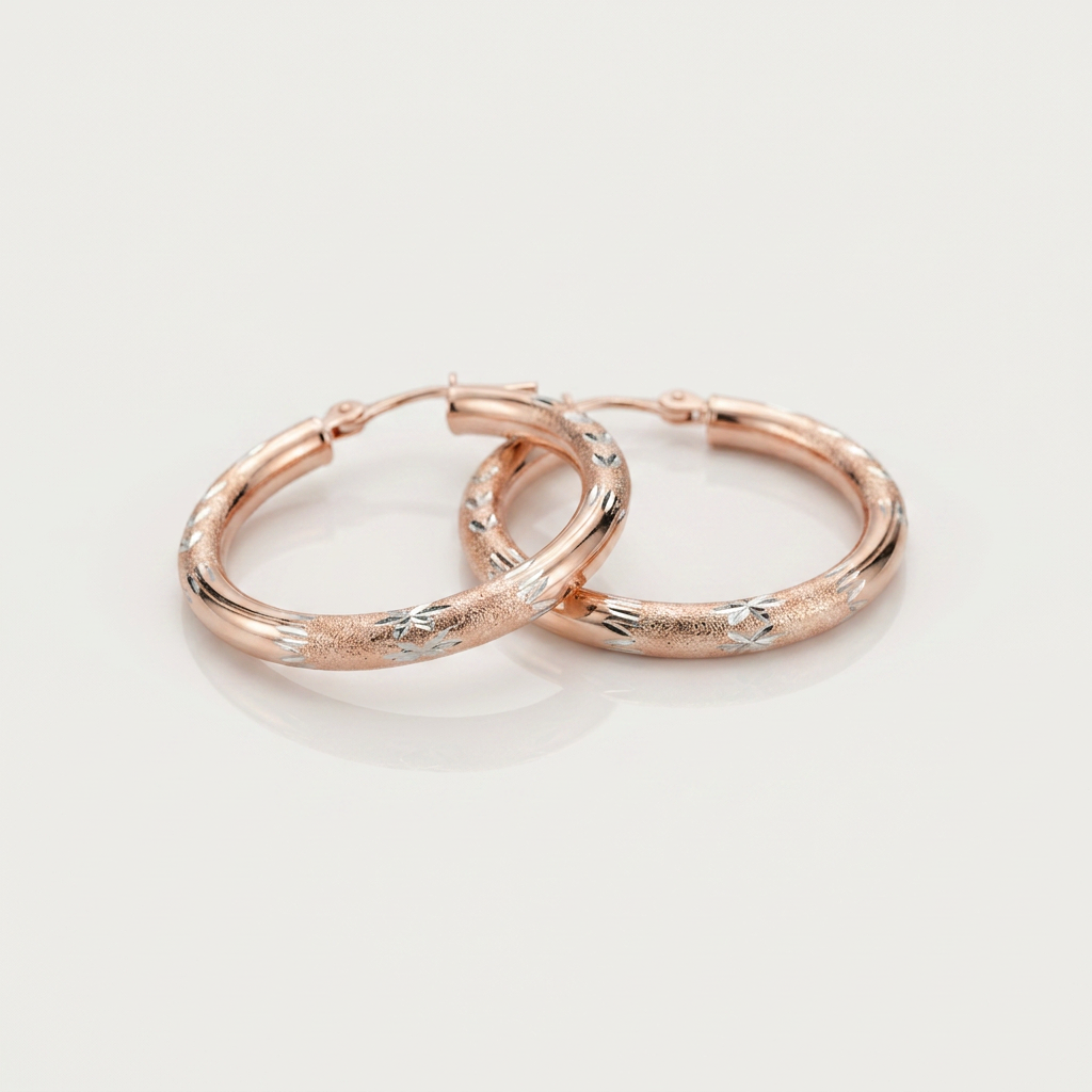 14k rose gold fancy diamond-cut hoop earrings, 25mm, Avera Group, view 4
