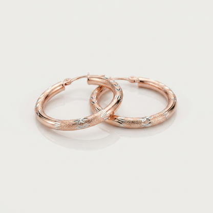 14k rose gold fancy diamond-cut hoop earrings, 25mm, Avera Group, view 4