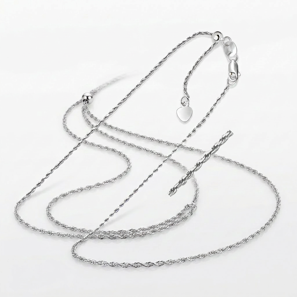 Avera Group 10K white gold adjustable rope chain, 1.0mm, view 3