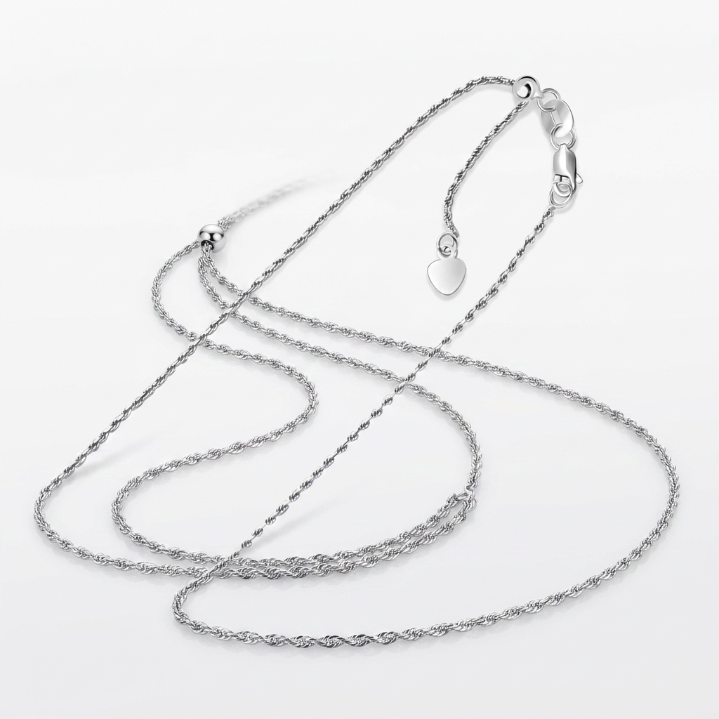Avera Group 10K white gold adjustable rope chain, 1.0mm, view 2