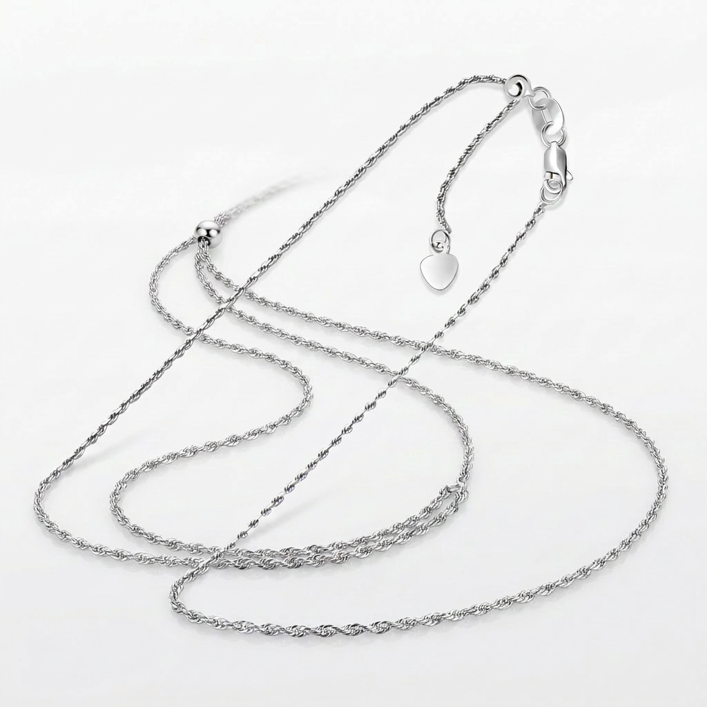 Avera Group 10K white gold adjustable rope chain, 1.0mm, view 4