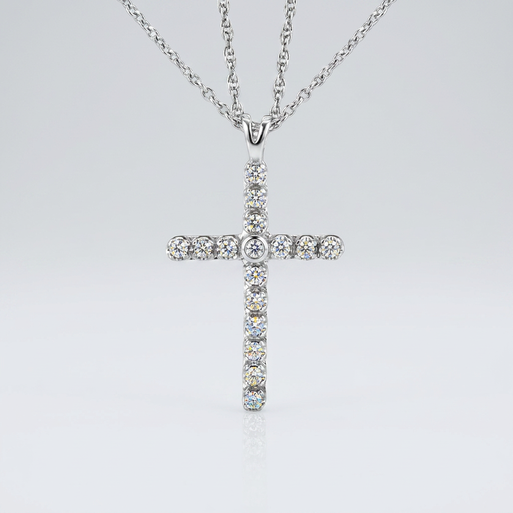 Cross Pendant with Diamonds in Sterling Silver by Avera Group