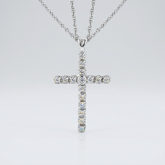 Cross Pendant with Diamonds in Sterling Silver by Avera Group